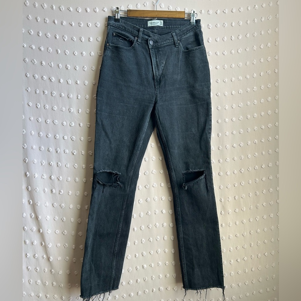 Abercrombie & Fitch The 90’s Slim Straight Ultra High‎ Rise Sz 30/ 10 L Black